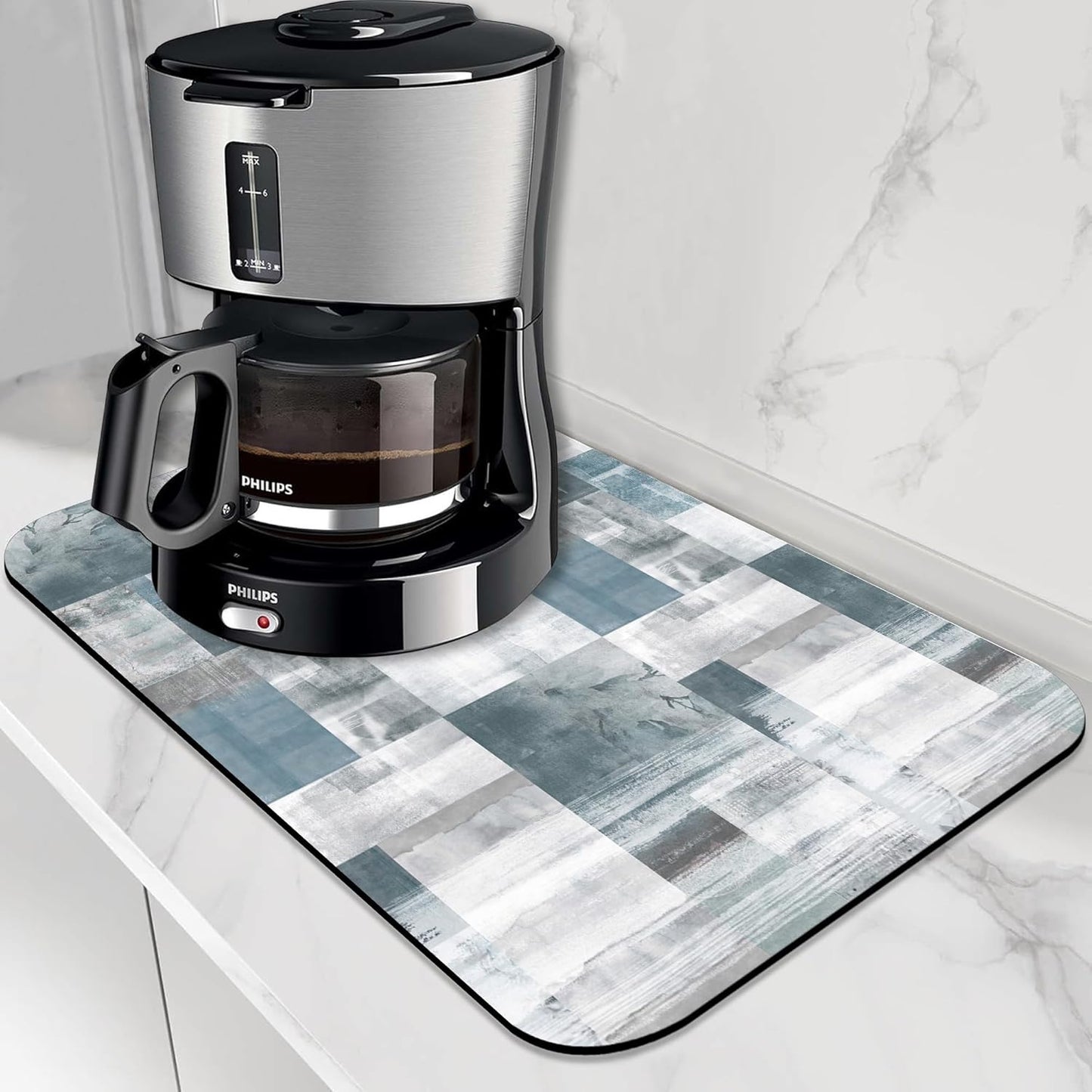 Dish Drying Mat Blue Grey Abstract Art Dish Drying Pad,16"X24" Bsorbent Coffee Mat for Sink Dishes or Under Rack Kitchen Counter Accessories Absorbent Hide Stain Rubber Backed Drying Mat