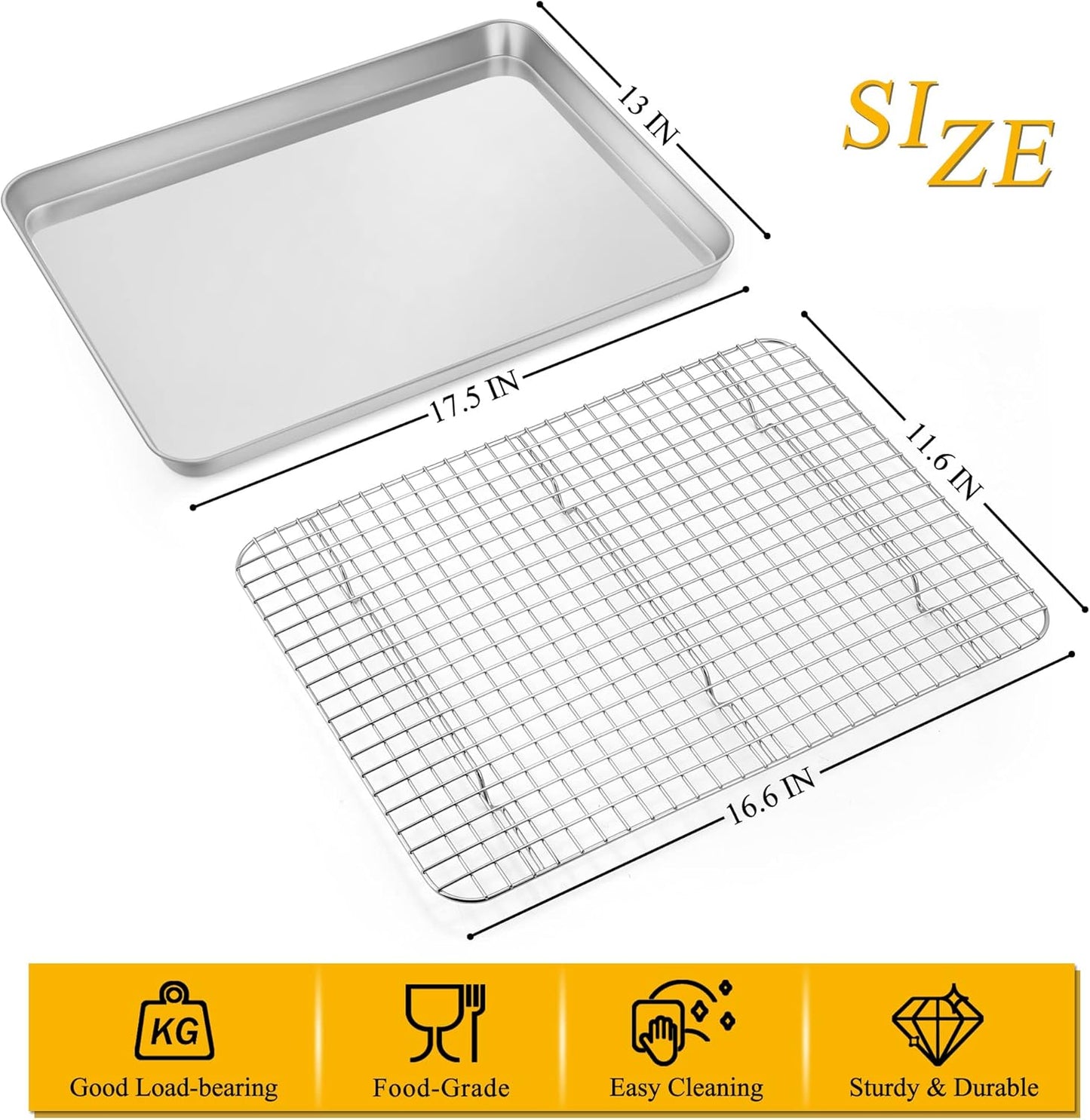P&P CHEF 17.5 Inch Baking Sheet and Rack Set, Stainless Steel Cookie Sheets Oven Baking Pans Trays with Cooling Racks for Cooking & Roasting, Oven & Dishwasher Safe, (2Pcs)