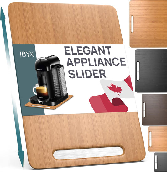 Ibyx Elegant Sliding Tray for Your Coffee Maker & Heavy Kitchen Appliances - Sturdy, Slides Easily from Under The Cabinet (Natural, 9.5”W x 14”D)