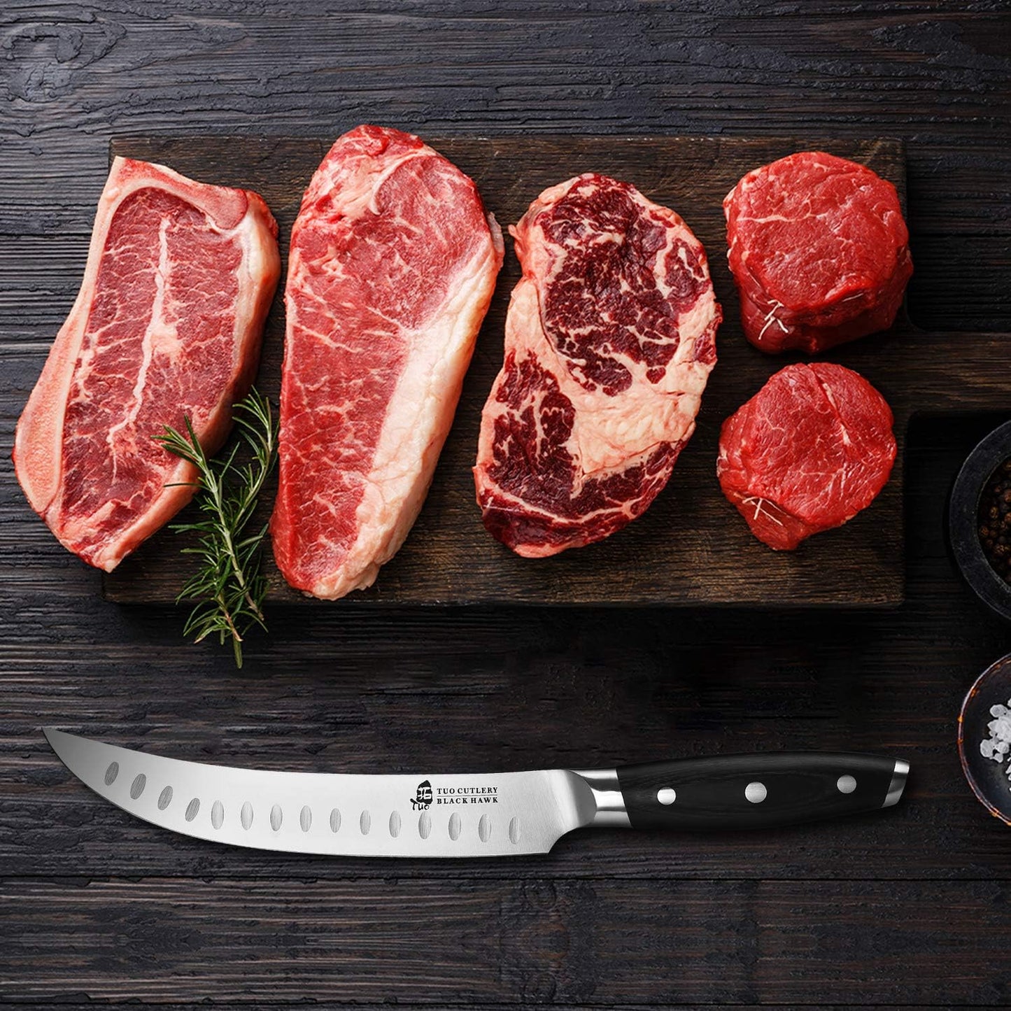 TUO Butcher Knife, 8 inch Meat Cleaver Scimitar Breaking Curved Slicing Carving Knife German HC Steel with Full Tang Pakkawood Handle, Kitchen Knife for Home and Restaurant