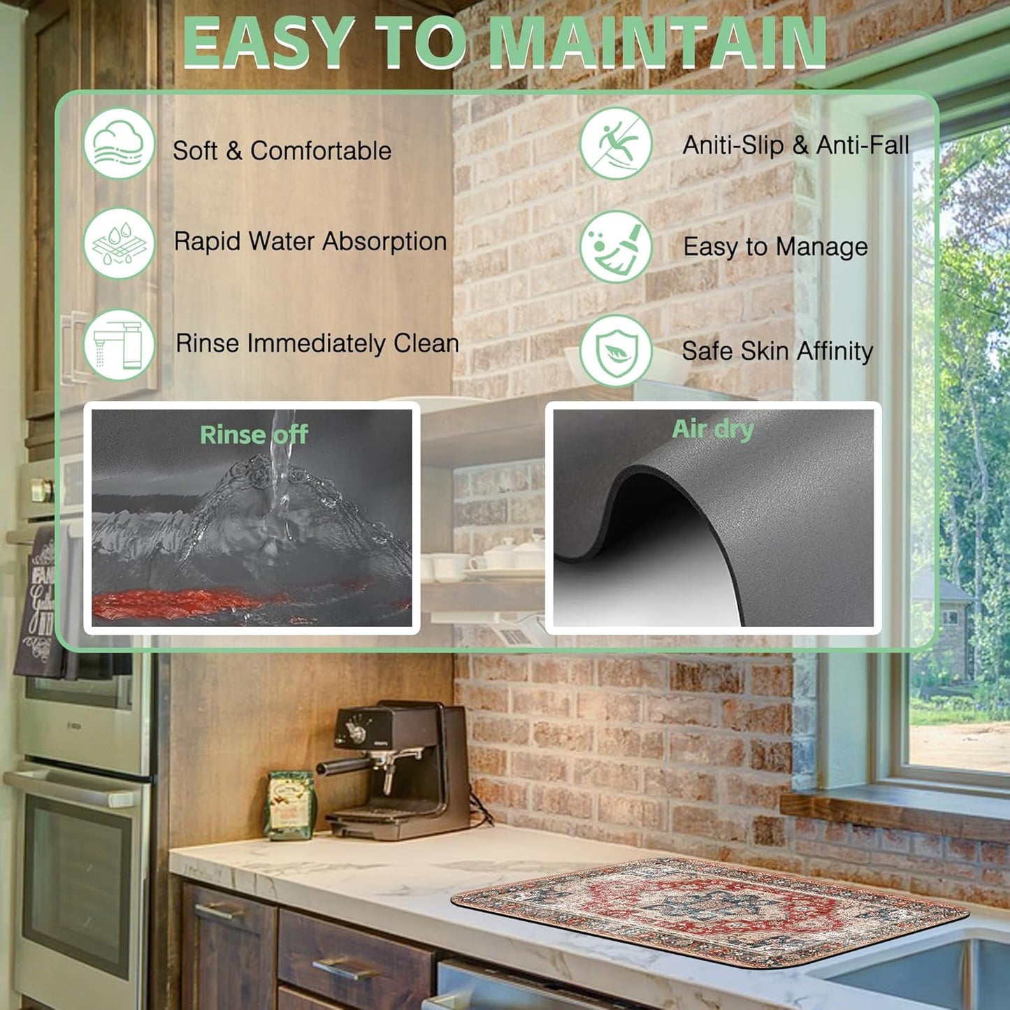 Dish Drying Mat Persian Style Textile Rug Texture Dish Drying Pad,16"X24"Bsorbent Coffee Mat for Sink Dishes or Under Rack Kitchen Counter Accessories Absorbent Hide Stain Drying Mat