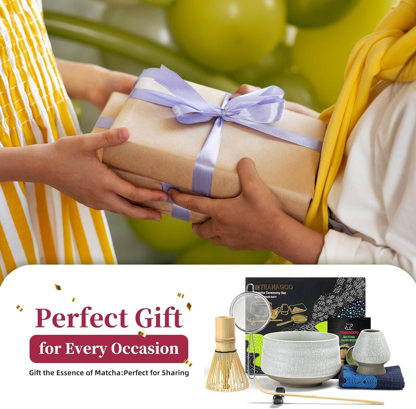 TEANAGOO Matcha Whisk Set, 7 Pcs Matcha Set, Matcha Kit for Ceremony, Matcha Tea Set for Making Breakfast/Latte, Matcha Whisk Set and Ceramic Bowl with All Accessories, Gift for Matcha Lover