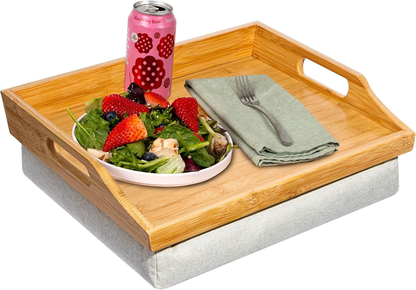 ROSSIE HOME Bamboo Wood Bed Tray, Lap Desk with Detachable Cushion, Serving Tray - Natural - Fits up to 15.6 Inch Laptops - Style No. 76107