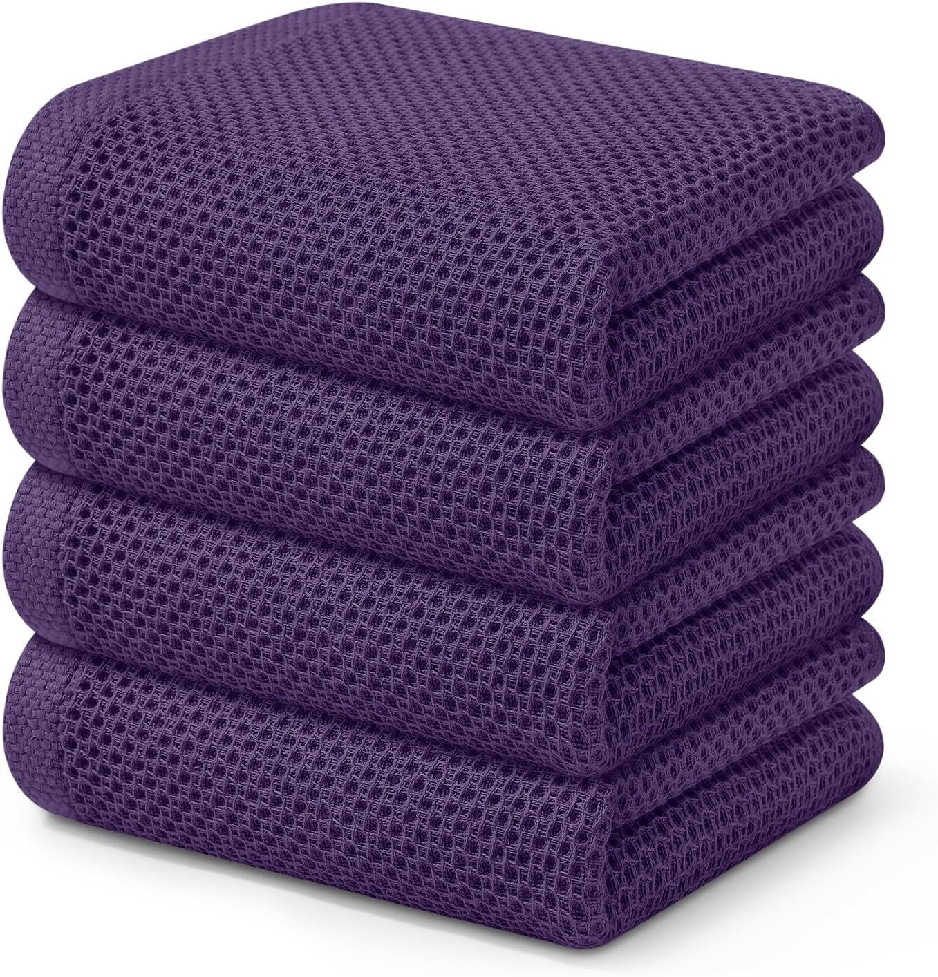 Kitinjoy 100% Cotton Waffle Weave Kitchen Towels (13 X 28 Inches, Eggplant), 4-Pack Super Soft and Absorbent Dish Towel for Drying Dishes, Kitchen Hand Towels