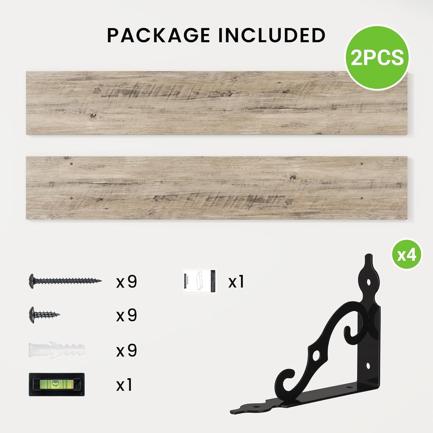 RICHFOCUS Floating Shelves for Wall Decor, 47.3W x 8D Shelves Set of 2, 8 Inch Deep Rustic Wood Shelves Wall Mounted with Brackets, Long Floating Shelves for Living Room Bedroom Kitchen, Grey