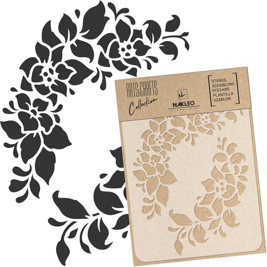 NAKLEO DIY Reusable Plastic Stencil - 15x21cm / 5.8” x 8.3” - Flowers Frame Floral - Art Craft Wall Painting Pattern Template Scrapbooking Decoupage - Fabric Furniture Wood