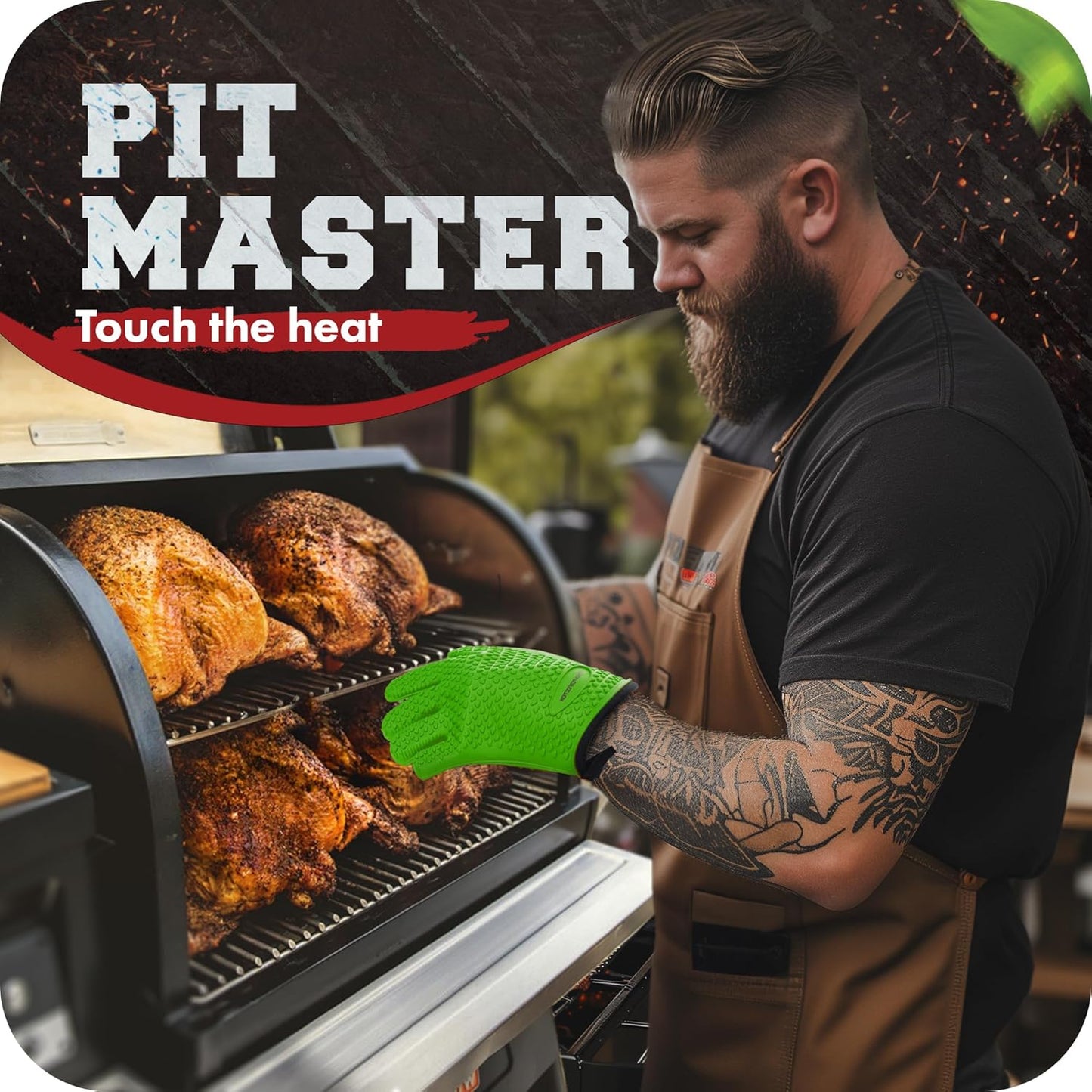 KITCHEN PERFECTION S Silicone Smoker Oven Gloves -Extreme Heat Resistant BBQ Gloves -Handle Hot Food Right on Your Grill Fryer Pit|Waterproof Oven Mitts |Superior Value Set+3 Bonuses