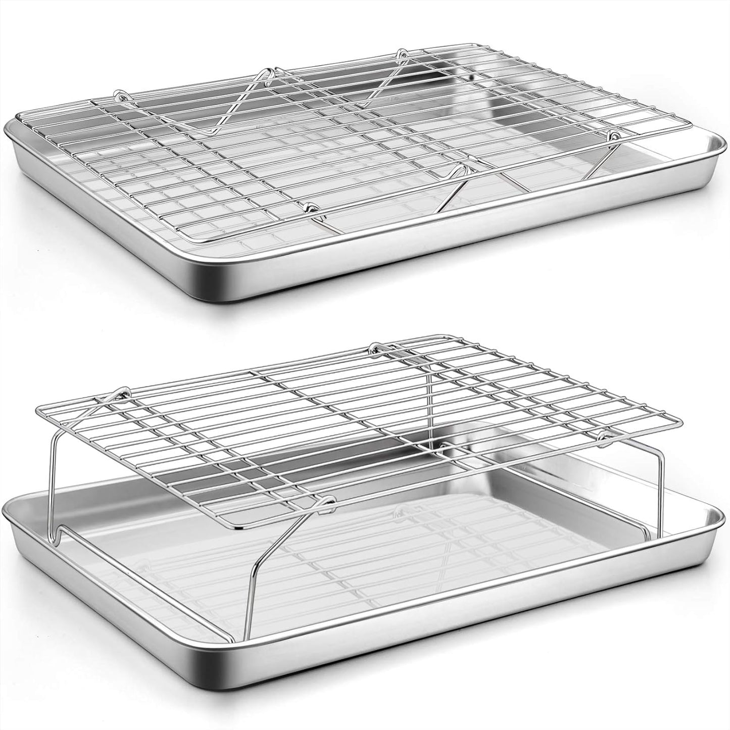 P&P CHEF 16 Inch Stainless Steel Baking Sheet with Rack Set (2 Pans+ 2 Racks), Cookie Sheets Baking Trays and Cooling Wire Racks, Oven & Dishwasher Safe, Pans with Stackable Racks