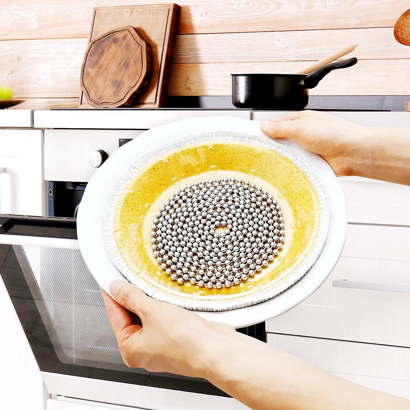 Durable Baking Supplies: Stainless Steel Chain Pie Weights, Reusable and Easy to Clean, Odorless, Safe Pie Weights for Pie Crusts, Oven Safe Baking Beads (6 feet)