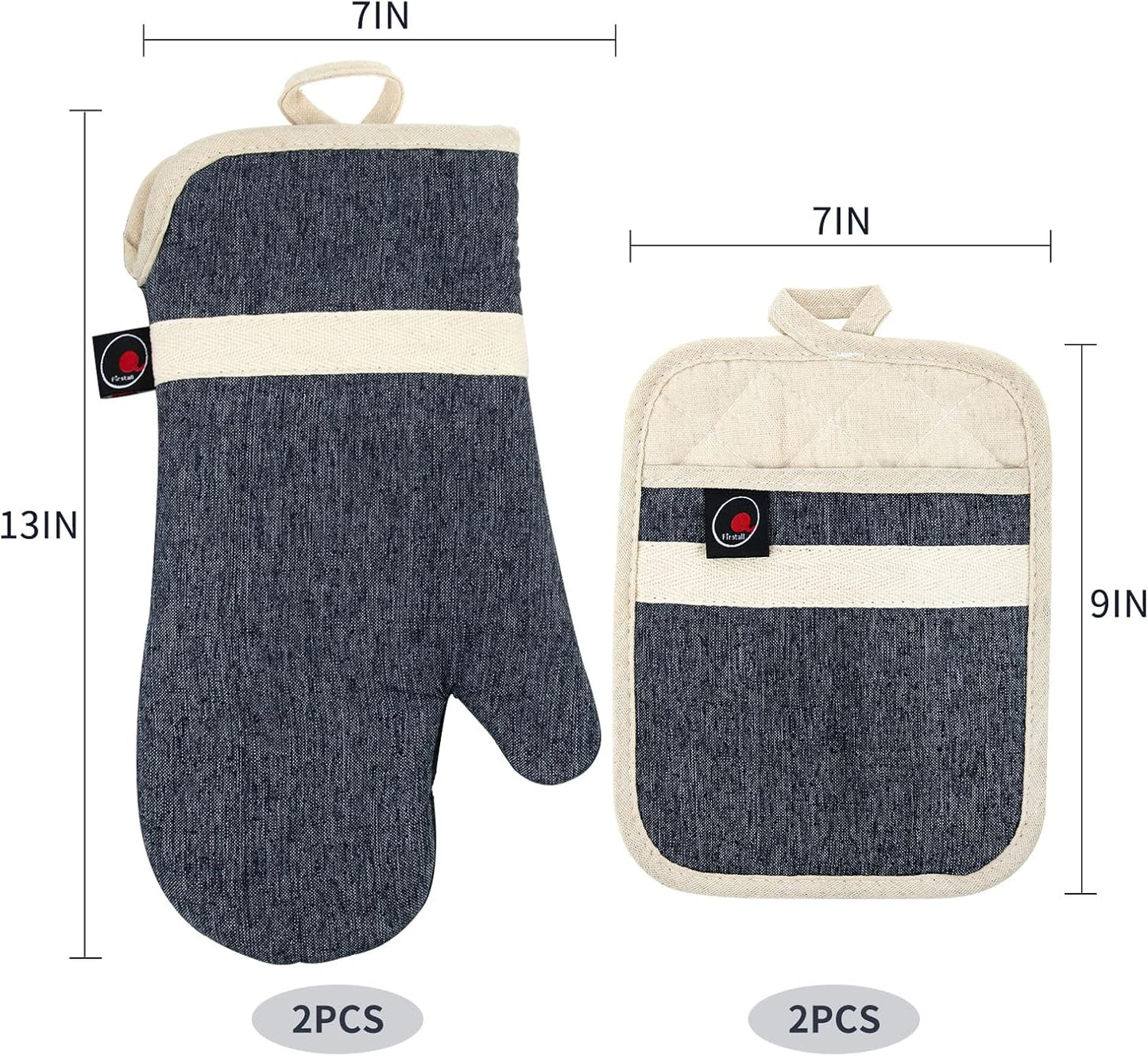 Oven Mitts and PotHolders Sets, 4 Pcs Kitchen Oven Glove High Heat Resistant 400°F Pot Holders for Kitchen, Non-Slip Neoprene Oven Mitts are Suitable for Cooking, Baking (Black)