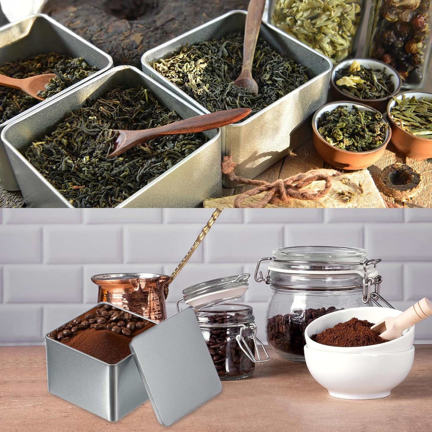 PATIKIL Metal Tea and Tin Set 3.35"x3.35"x3.35", 2 Pcs Metal Storage Airtight Storage Square Container with Lid for Loose Tea Coffee Candy Treats Gifts Spice DIY, Green