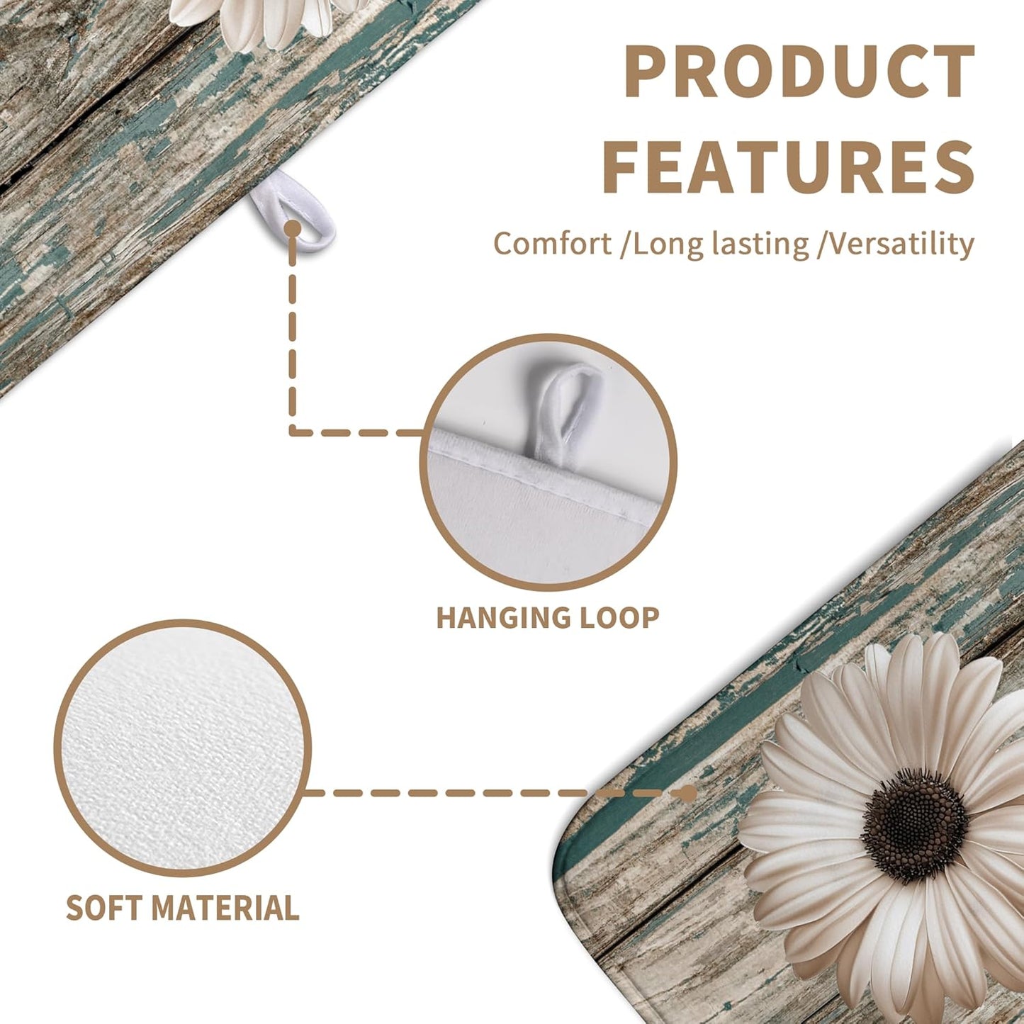 Summer Sunflower Vintage Dish Drying Mats for Kitchen Counter Country Rustic Daisy Farmhouse Kitchen Dishes Dryer Pad Fall Absorbent Dish Mat Microfiber Washable Foldable Reusable Large 18x24 in