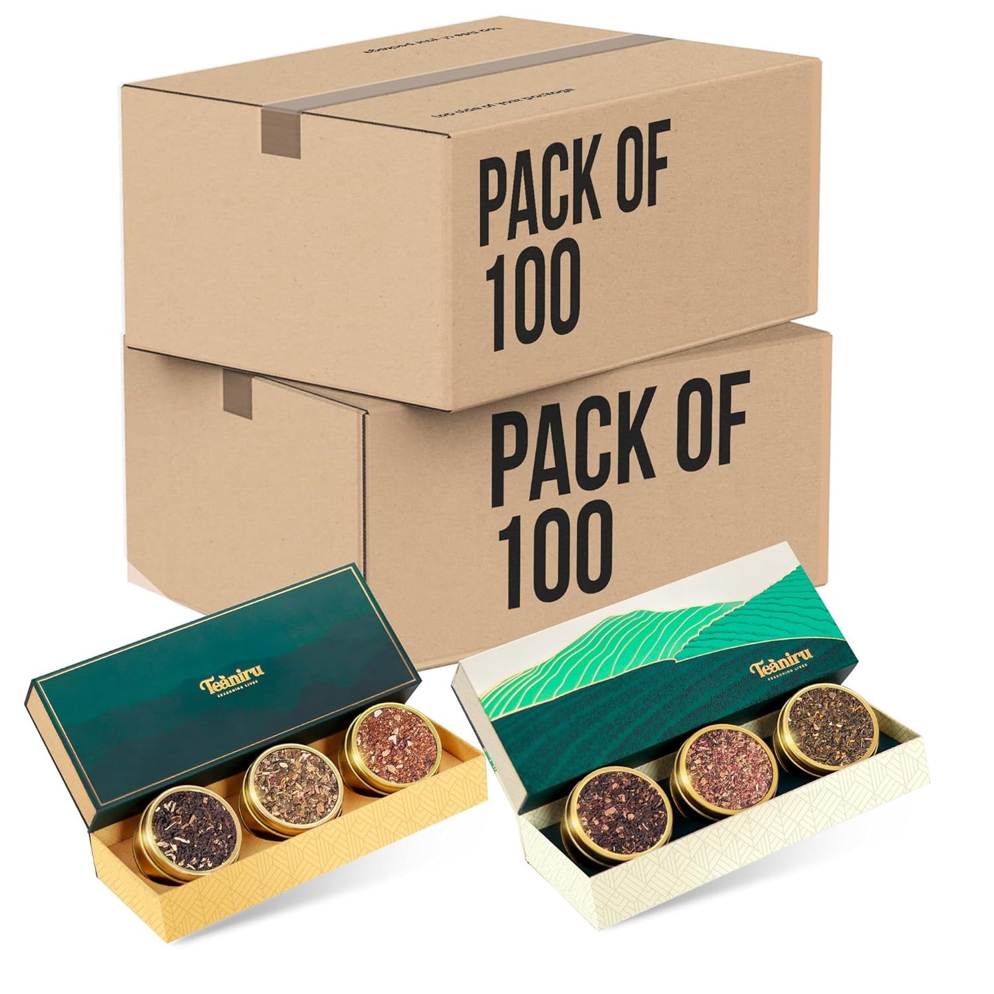 Teaniru, Gourmet Tea Collection – Pack of 100 | 6 Flavored Loose Leaf Tea Set | Gourmet Tea Gift Sets | Corporate Gifting & Bulk Gifts