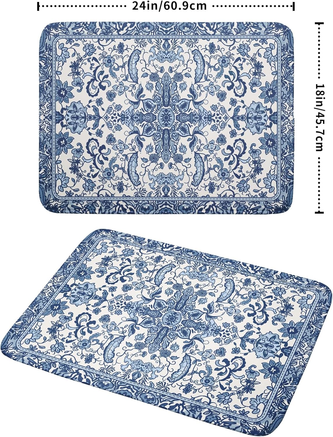 Chinoiserie Floral Dish Drying Mat for Kitchen Counter Blue and White Flowers Pattern Dish Drying Pad 18”x24”Absorbent Reversible Seasonal Decor Dishes Drainer Pad Dish Dry Rack Mat for Counter top