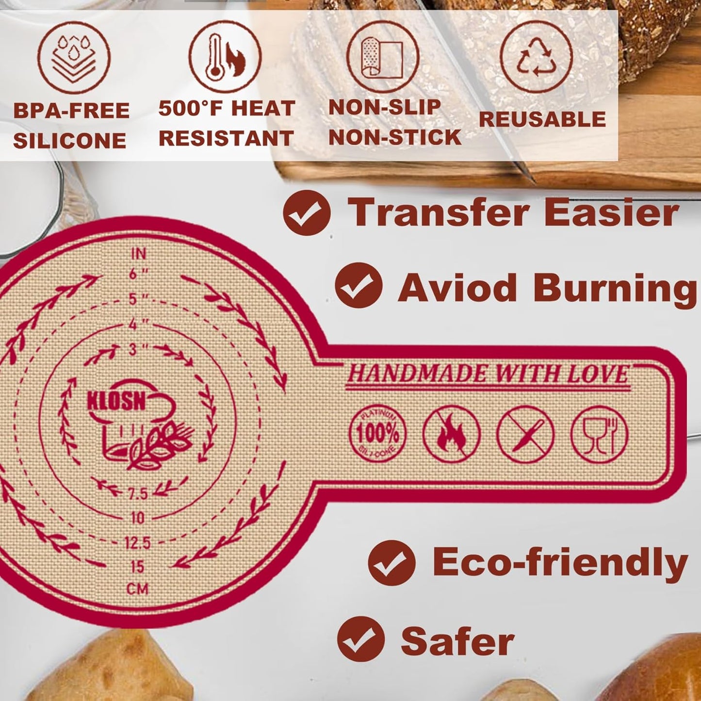 Silicone Bread Sling for Dutch Oven, 2 Pack (8" Round) – Non-Stick & 500°F Heat Resistant Sourdough Mat, Easy to Clean, Reusable Food-Grade Sourdough Slings – Fits 5 qt and up Dutch Ovens