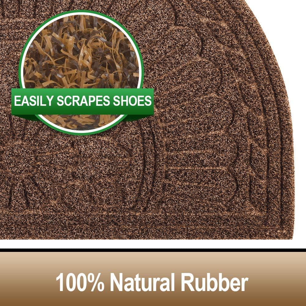 Mibao Door Mat Outdoor Indoor, 23.5" x 35.5", Half Round Door Mats, Non-Slip Front Door Mats Outdoor, Dirt Trapper Welcome Mats for Front Door, Back Door, Shoe Scraper, Coffee