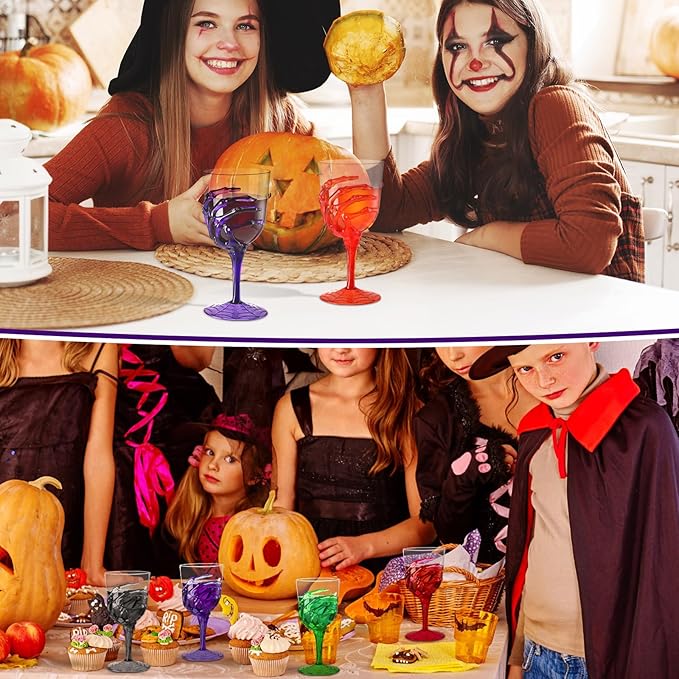 Yungyan 60 Pcs Halloween Skeleton Hand Plastic Goblets Set 12 oz Spooky Skeleton Hand Goblets Halloween Clear Cups Wine Glasses Creepy Champagne Decorations for Party Haunted House 4 Color