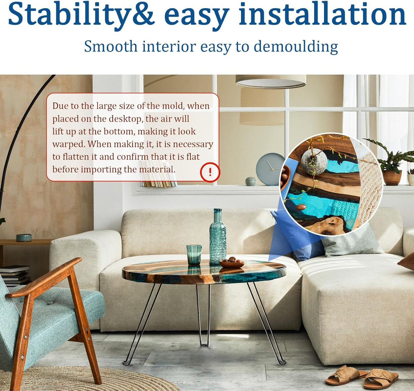 Lallisa 24 Inch Extra Large Resin Table Molds Round Epoxy Resin Molds Set with Metal Frame 3 Hairpin Legs for Table Epoxy Resin Table Mold Epoxy Table Mold for Charcuterie Board River Table DIY Art