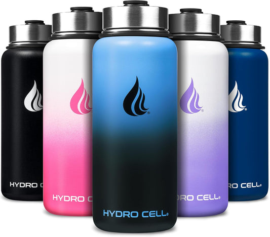 HYDRO CELL Stainless Steel Insulated Water Bottle with Straw - For Cold & Hot Drinks - Metal Vacuum Flask with Screw Cap and Modern Leakproof Sport Thermos for Adults (Blue/Black 32oz)