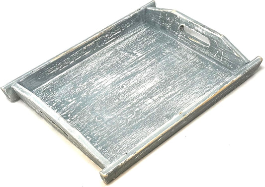 Allgala Wooden Tray 17""x13""x2"" Boat Style Vintage Grey Stylish Rustic Farmhouse Decor Serving Platter | Wooden Ottamen Tray | Coffee Table Tray I Bed Tray, Gray