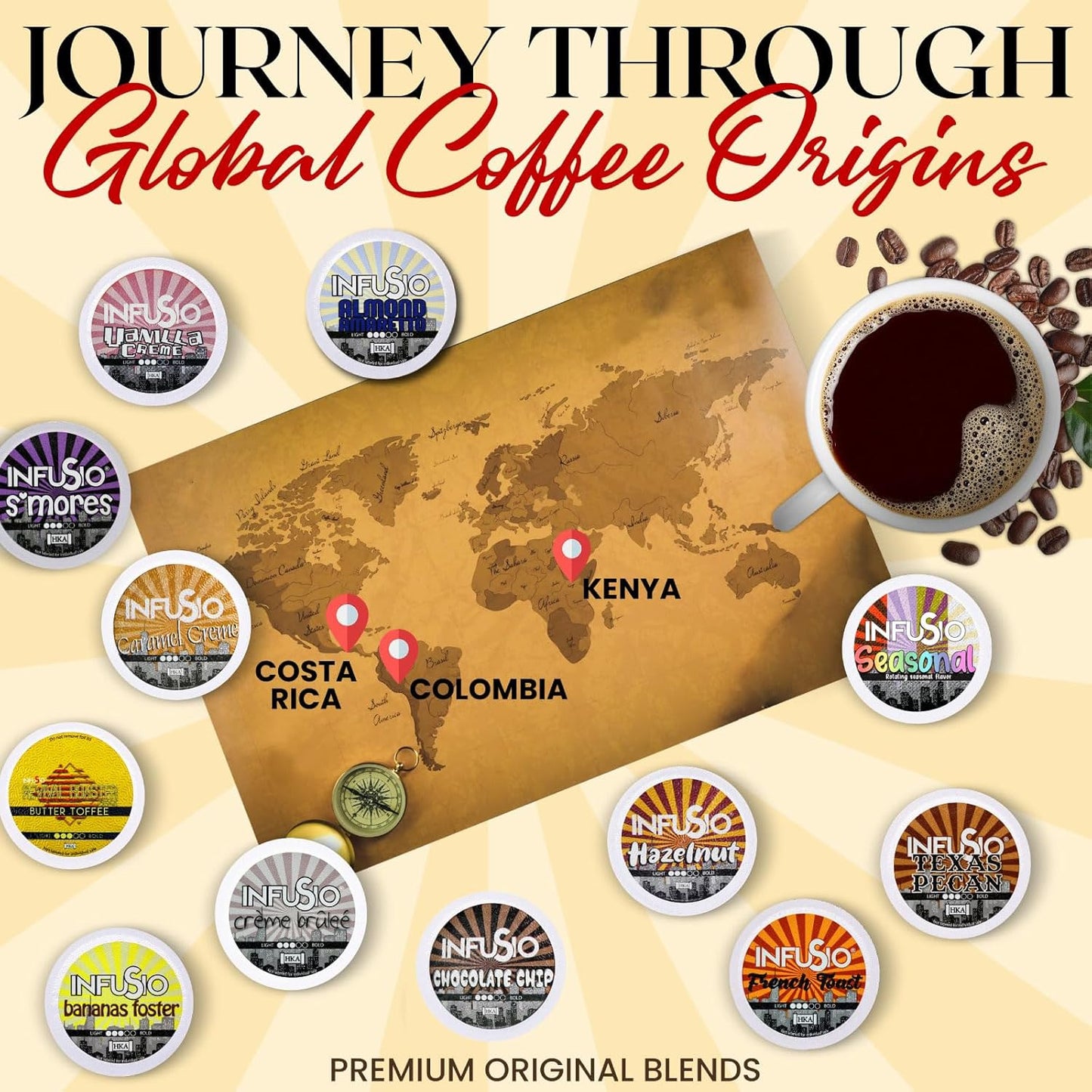 InfuSio Almond Amaretto Coffee pods, Single Serve Flavored Coffee Pods for Keurig K Cups Brewers - Premium Roasted 96 count