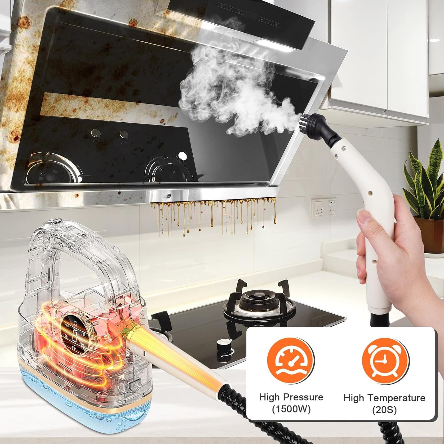 Handheld Steam Cleaner [One Click Clean] Steamer for Cleaning 10-in-1 High Pressure Steam Cleaner for Home/Car Detailings/Fabric etc. Separate Design|Digital Display|Two Cleaning Methods