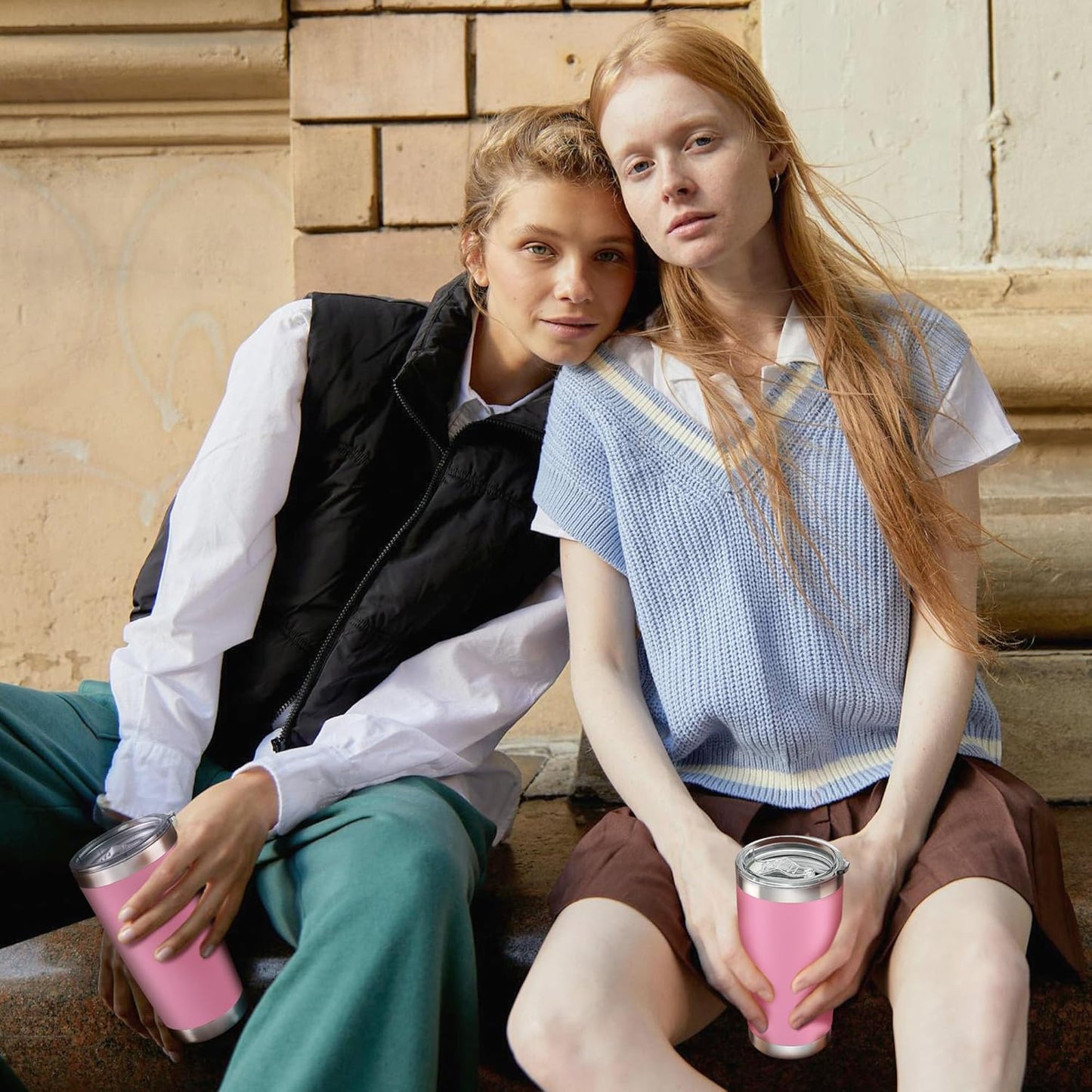 20 oz Tumbler with Lid Stainless Steel Insulated Tumblers Bulk Double Wall Vacuum Cups Powder Coated Travel Mug Keep Drinks Cold and Hot, Pink, 4 Pack