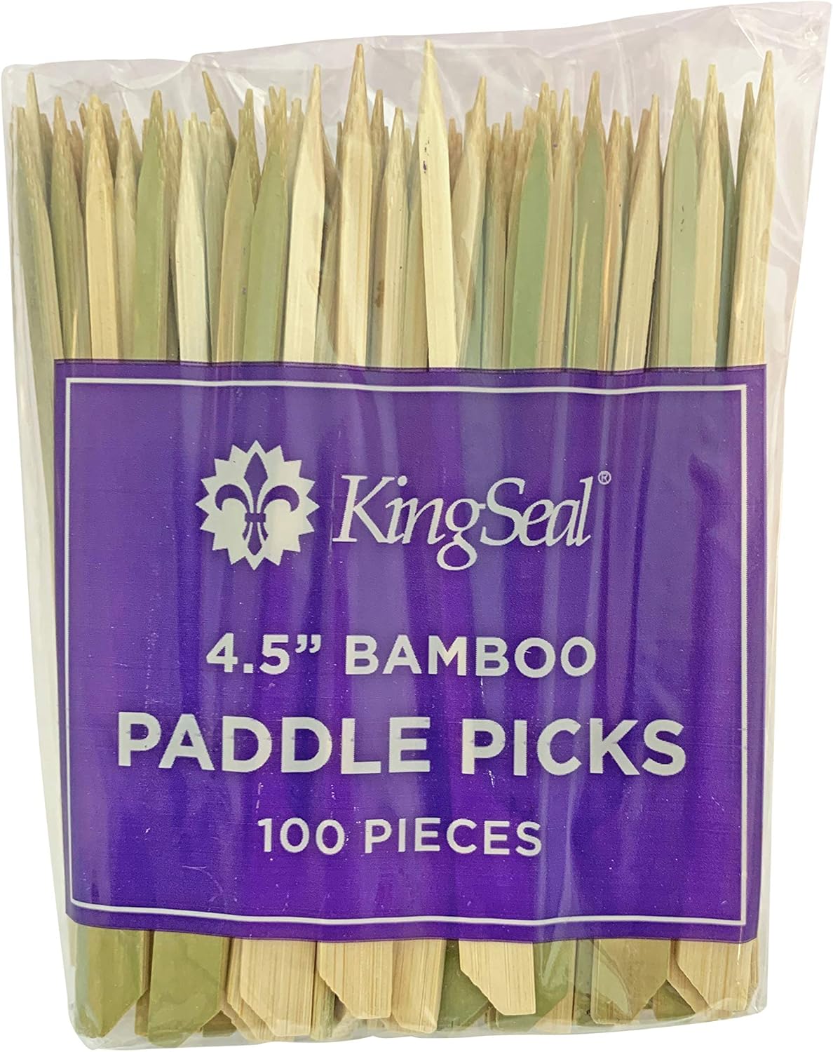 500 Count | KingSeal Natural Green Bamboo Wood Paddle Picks, Skewers for Appetizers and Cocktails, 4.5 Inches - 5 Packs of 100