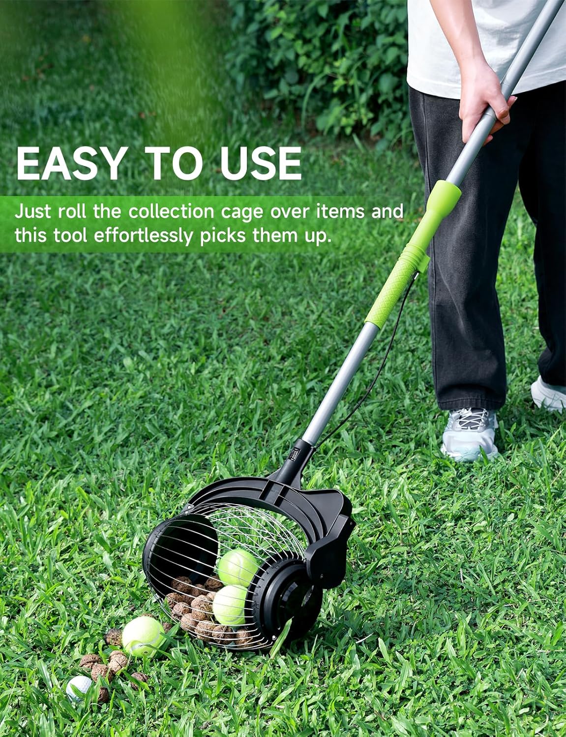 Nut Gatherer for Walnuts with 1.8-Gallon Capacity, No-Bend Emptying Design，Acorn Picker Upper Roller Suitable for 1.2"-3.6" Walnuts,Chestnuts, Fallen Apples & Tennis Balls(No Small Acorns)