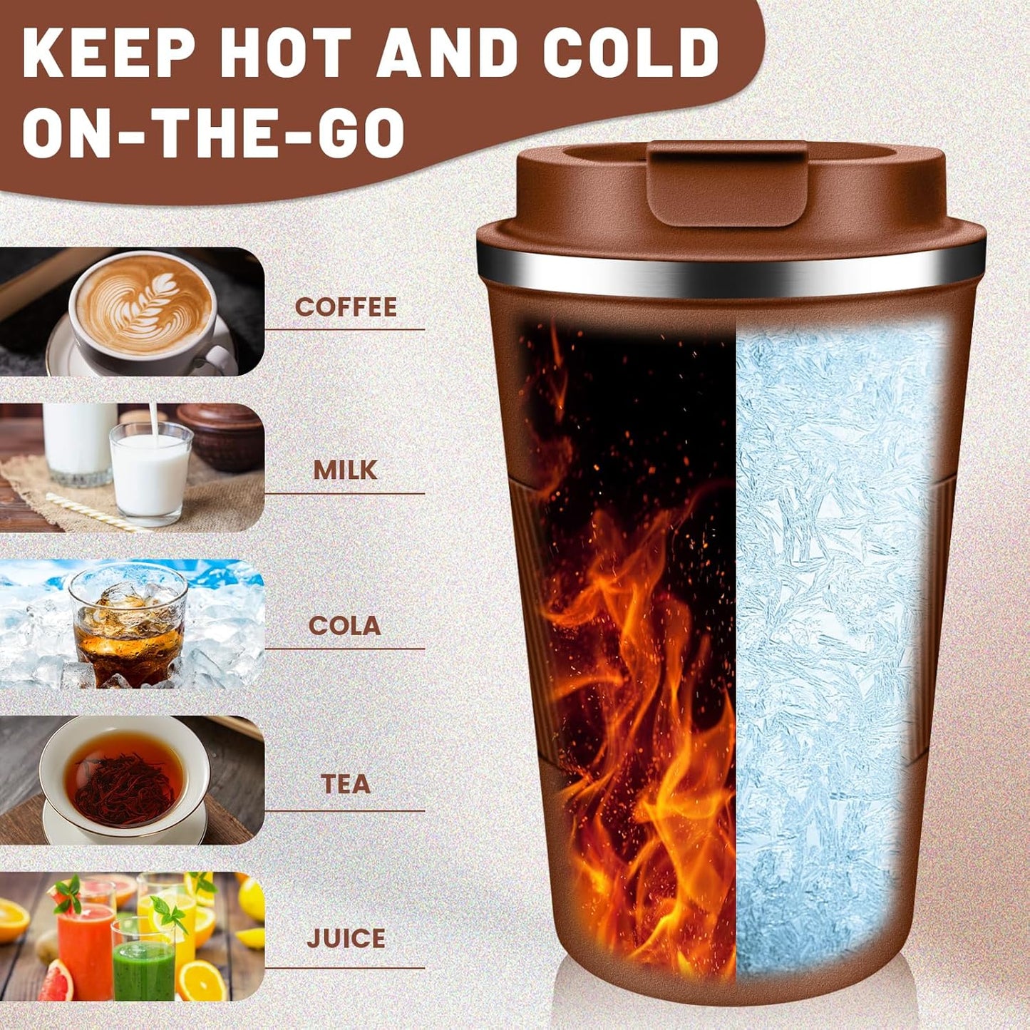 Insulated Coffee Tumblers with Flip Lid 12oz / 17oz, Stainless Steel Travel Coffee Mug Leak Proof, Vacuum Insulated Coffee Mug Reusable Cup, Keeps Cold and Hot for Coffee Tea