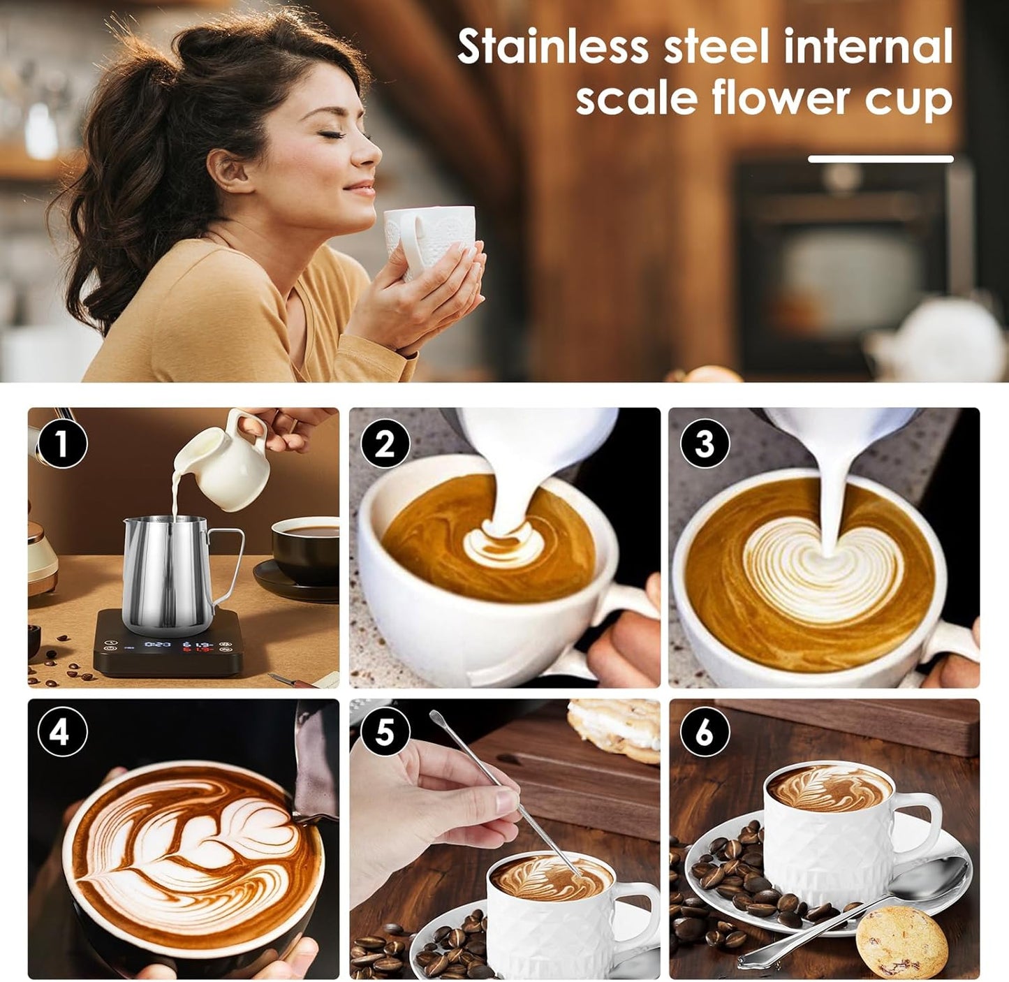 4 Pack Milk Frothing Pitcher 900ml Stainless Steel Milk Jug with Measurement Marks, 32oz Steaming Pitcher for Coffee, Cappuccino, Latte Art, Includes Art Pen, (4)