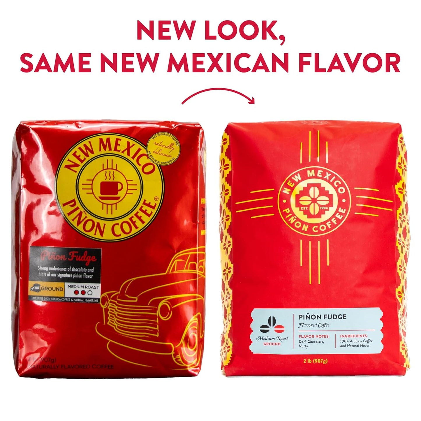 New Mexico Piñon Piñon Fudge Ground Coffee Medium Roast 100% Brazilian Arabica, Naturally Flavored Rich Chocolate & Nutty Scoop & Brew Grounds - 2 Lb Bag
