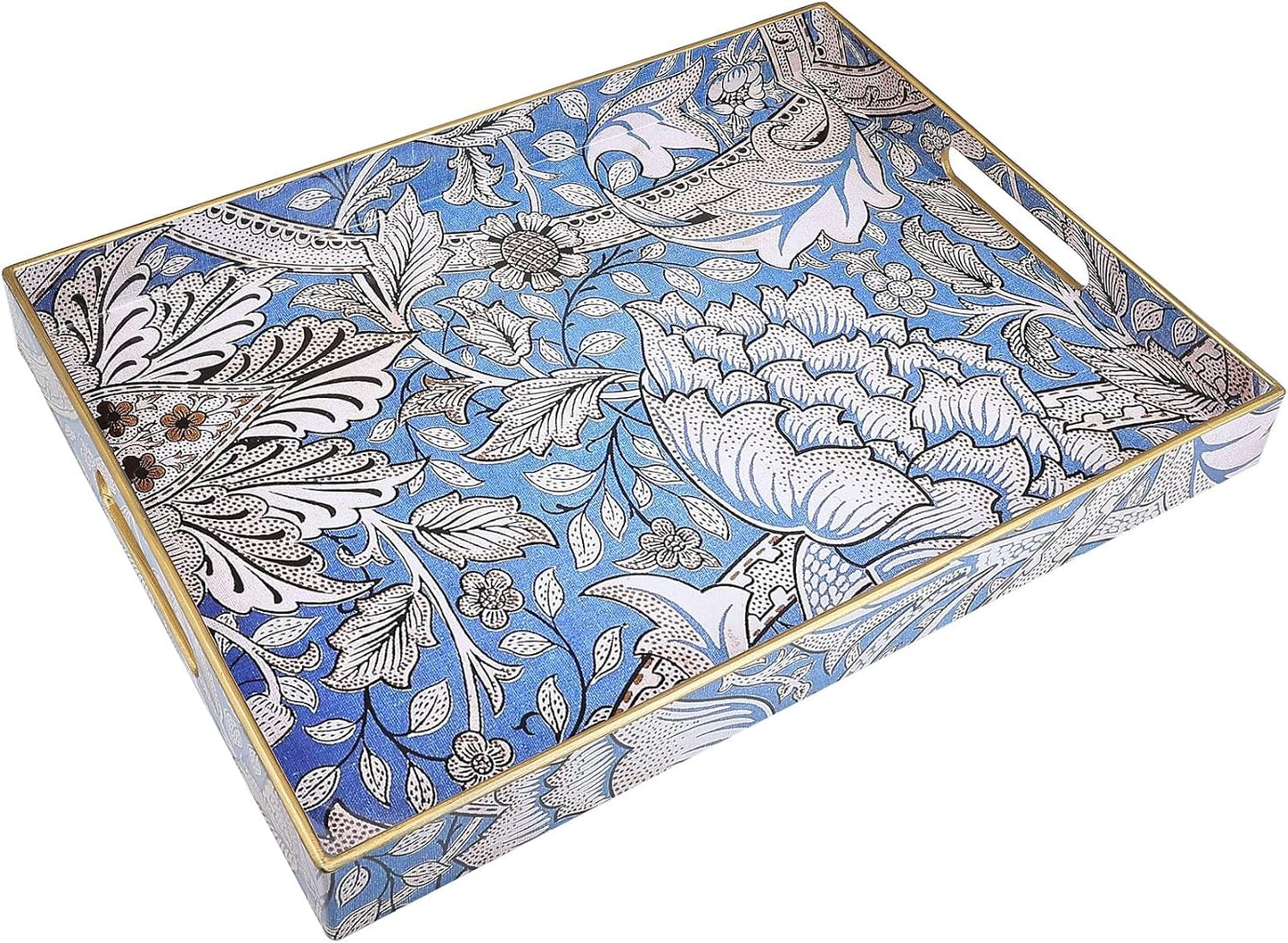 Rectangle Serving Tray with Handles, Coffee Table Tray for Ottoman, Living Room, Outdoor Tray for Patio Entertaining, Serving Breakfast Kitchen Platter, Windrush