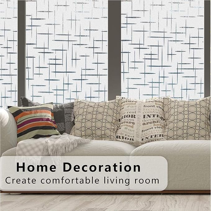Finnez Frosted Window Film Non-Adhesive, Frosting Privacy Film for Glass Windows, Self Static-Cling Decorative Window Cling for Home Office UV Protection Cross Pattern, 35.4 x 78.7 inches