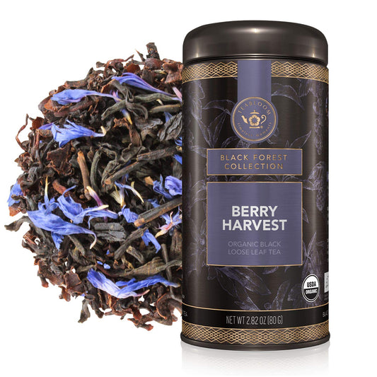 Teabloom Organic Fruity Black Tea, Berry Harvest Loose Leaf Tea, USDA Certified Organic & Kosher, Fresh Whole Leaf Blend in Reusable Gift Canister, 2.82 Ounce Loose Leaf Tea Canister Makes 35-50 Cups