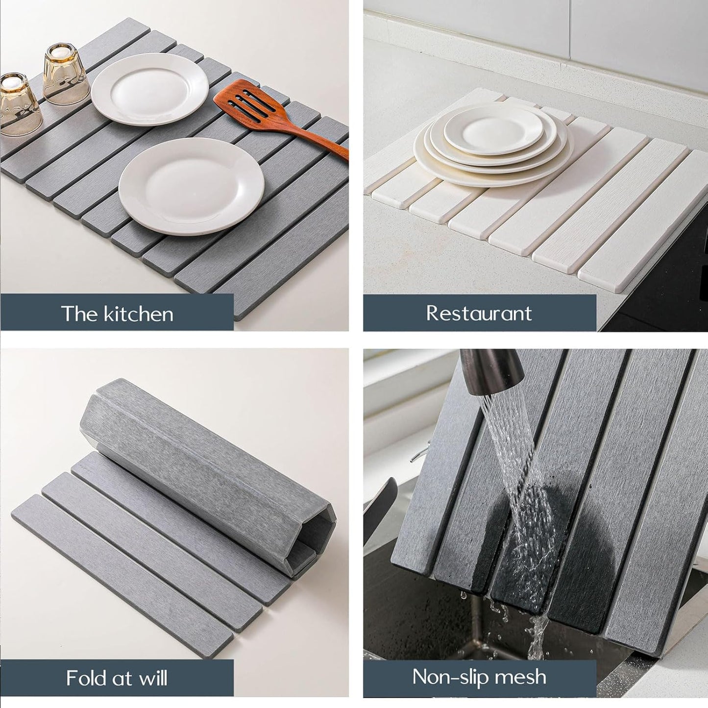 Large Stone Dish Drying Mat for Kitchen Counter, , Marbled Water Absorbing Diatomaceous Earth Drying Pad for Countertop Bottles Utensils Cups 24"x16"