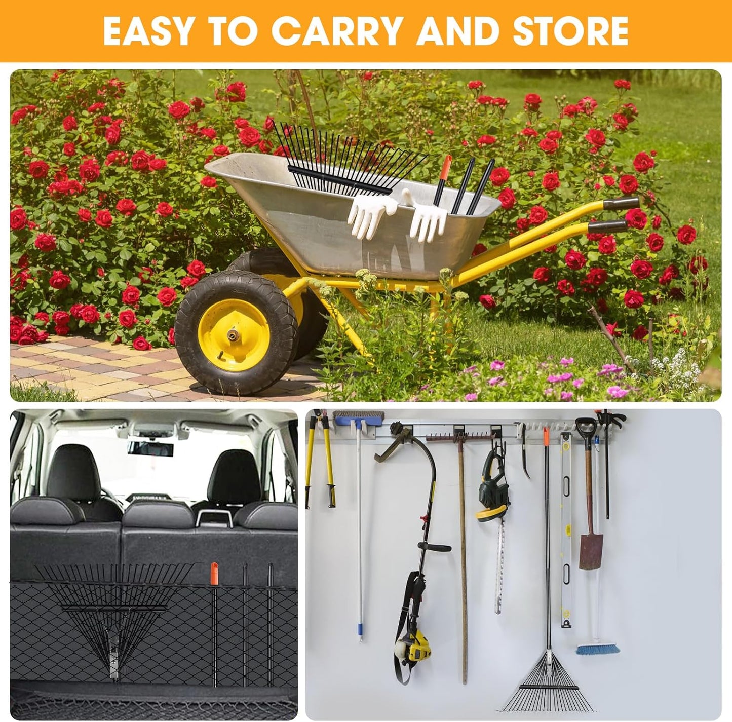 42 HRC Steel Gardening Leaf Rake, 24 Tines 23.2" Wide,Adjustable Split Long Handle 33-67",Suitable for Raking Leaves and Lawn Tidying,Garden rake and thatch rake Suitable for Adults（2 Pack