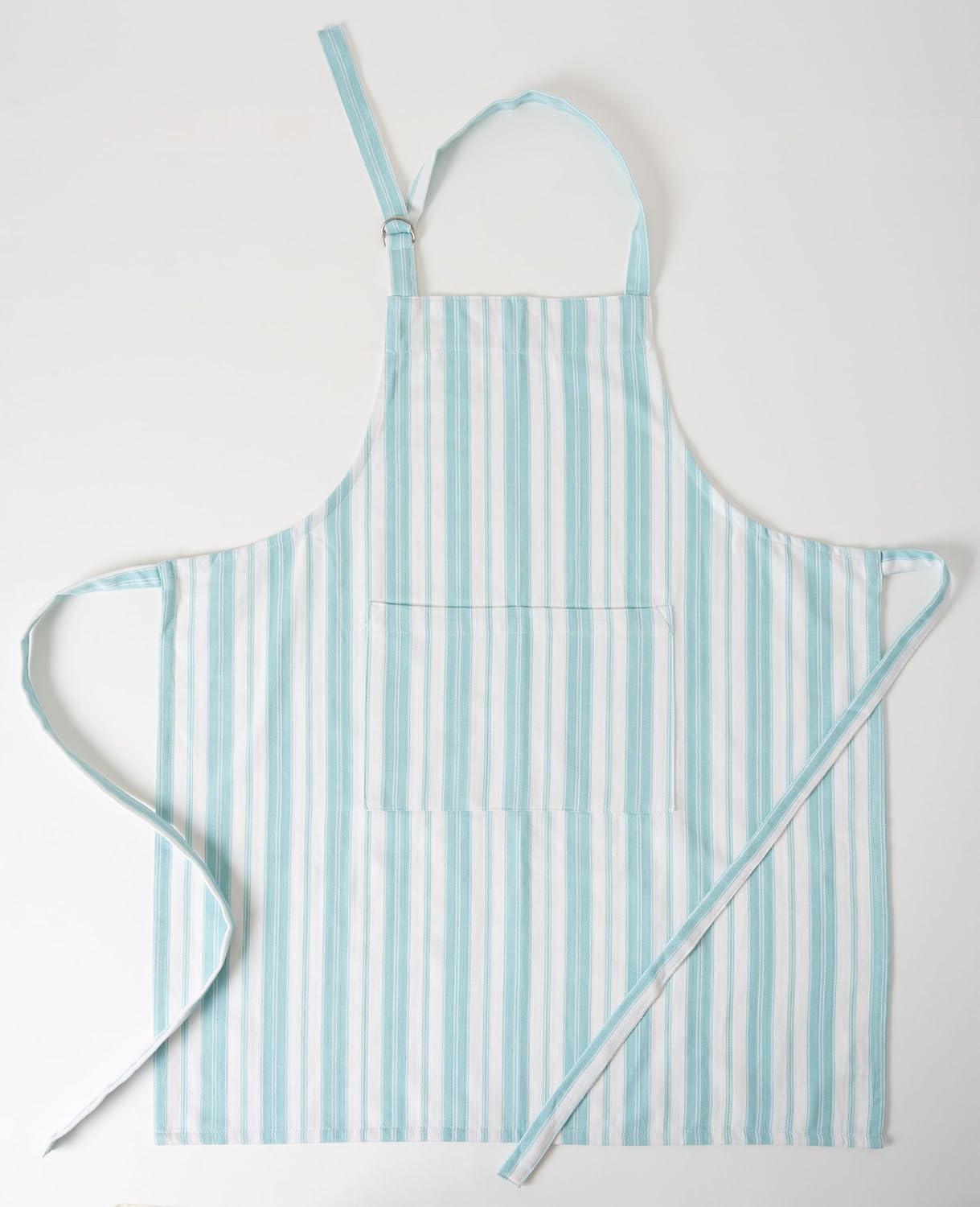 1 Oven Mitt, 1 PotHolder & 1 Kitchen Apron Set - Durable Heat Resistant Gloves - Thick Mittens for Kitchen - Suitable for Cooking, Baking, Grilling – Men & Women – Light Blue Stripes