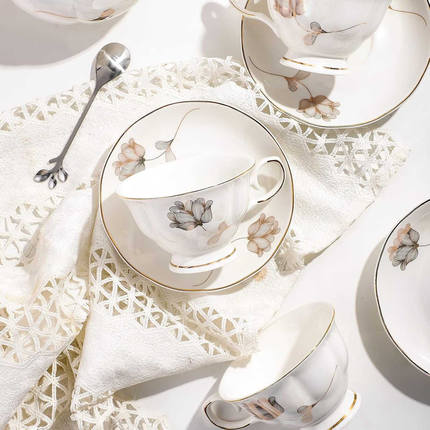 CHENP.HMC Porcelain Ceramic 22-Piece Tea Set, Teapot and Cup Set, 30.7 Ounces, for 6, Gift Sets, Tea or Coffee Lovers, Wedding, Birthday