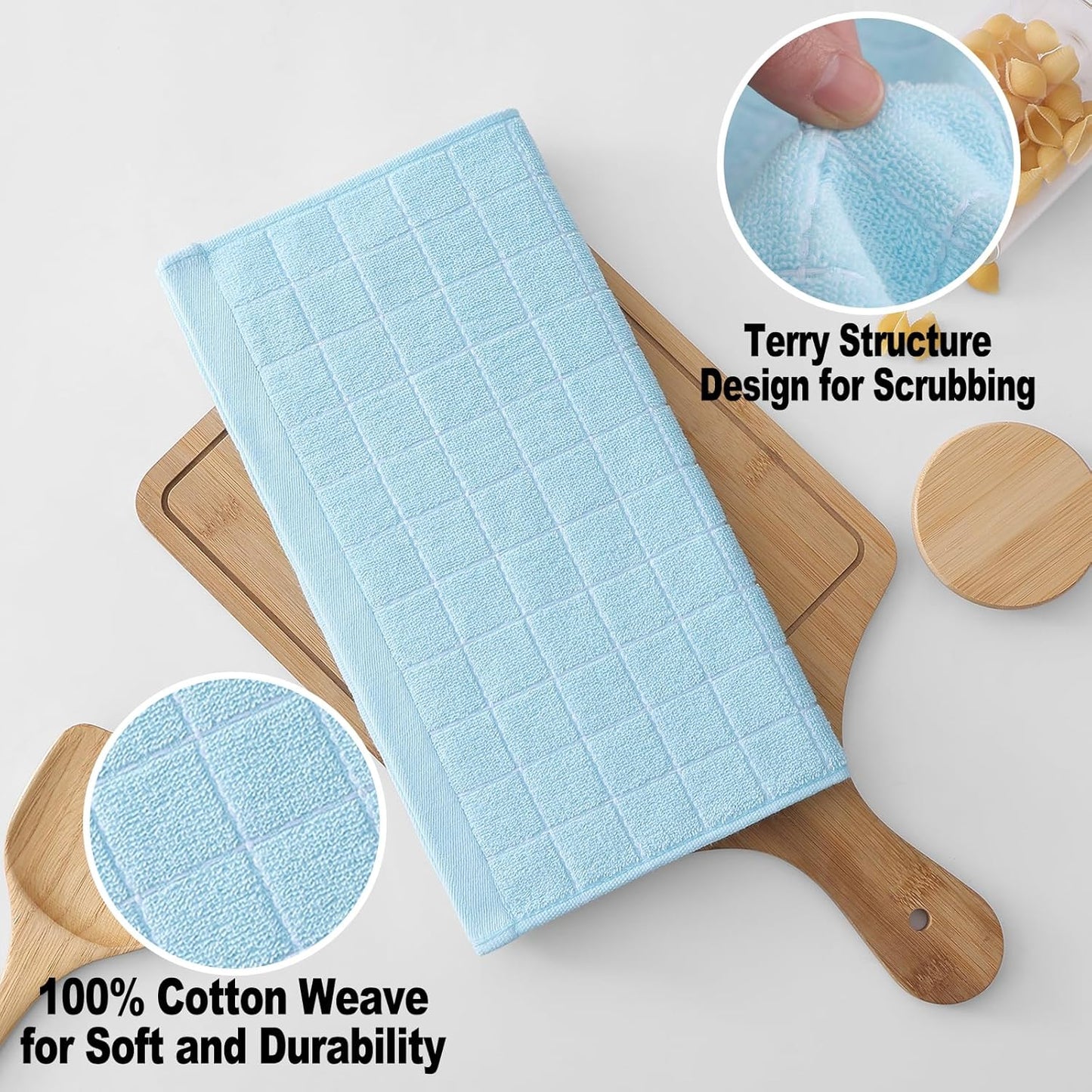 Homaxy 100% Cotton Terry Kitchen Dish Cloths, Ultra Soft and Absorbent Dish Towels for Kitchen, Suitable for Drying and Washing Dishes, 12 Pack, 12 x 12 Inches,Sky Blue
