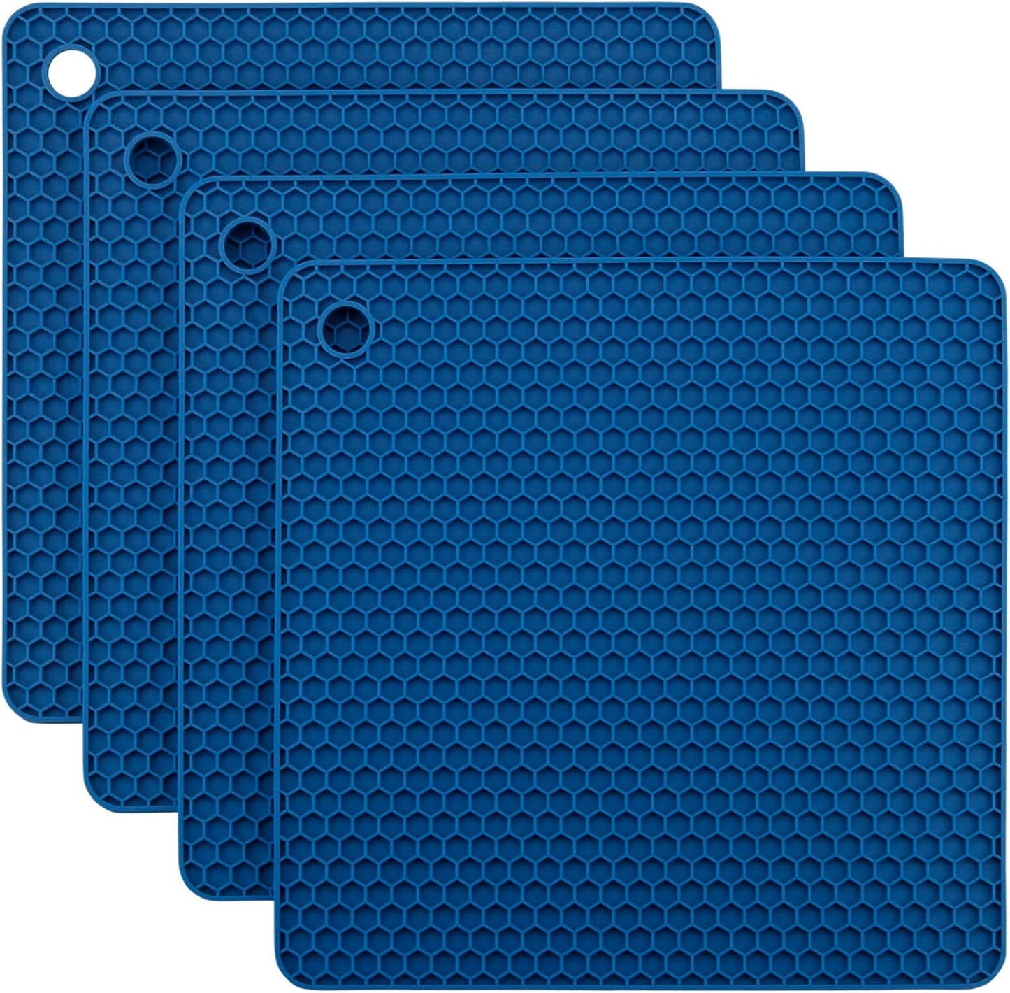Silicone Trivets Mats, Silicone Hot Pads for Pot Holder, Square Trivets for Hot Dishes, Pots and Pans, Multi Purpose Hot Pads for Kitchen Counter, Non Slip Heat Resistant Mats Set 4 Navy