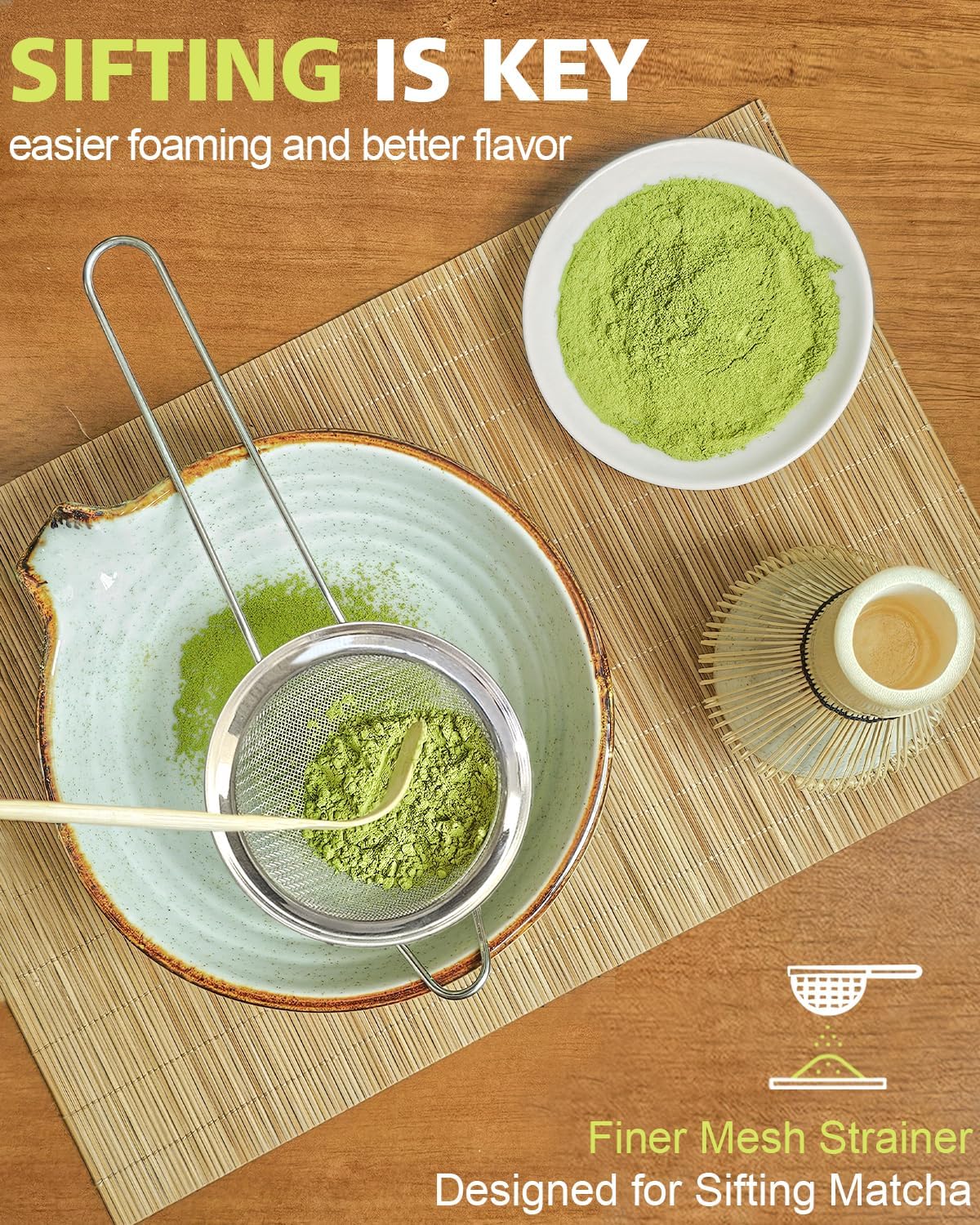 Matcha Whisk Set with Matcha Bowl, Matcha Whisk Holder Matcha Bamboo Whisk, Scoop, Sifter, Unique Gifts for Women Men Girl Friend Home Kitchen Decor Gifts for Tea Enthusiasts Christmas
