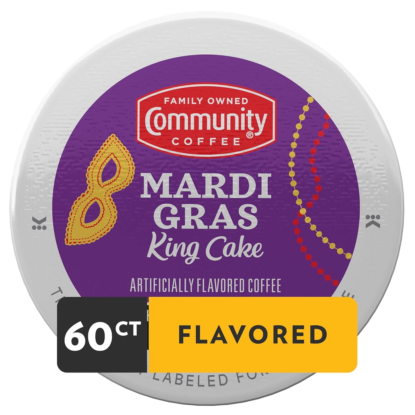 Community Coffee Mardi Gras King Cake Flavored, 60 Single-Serve Keurig K-Cup Pods, Medium Roast, 60 Count (Pack of 1)