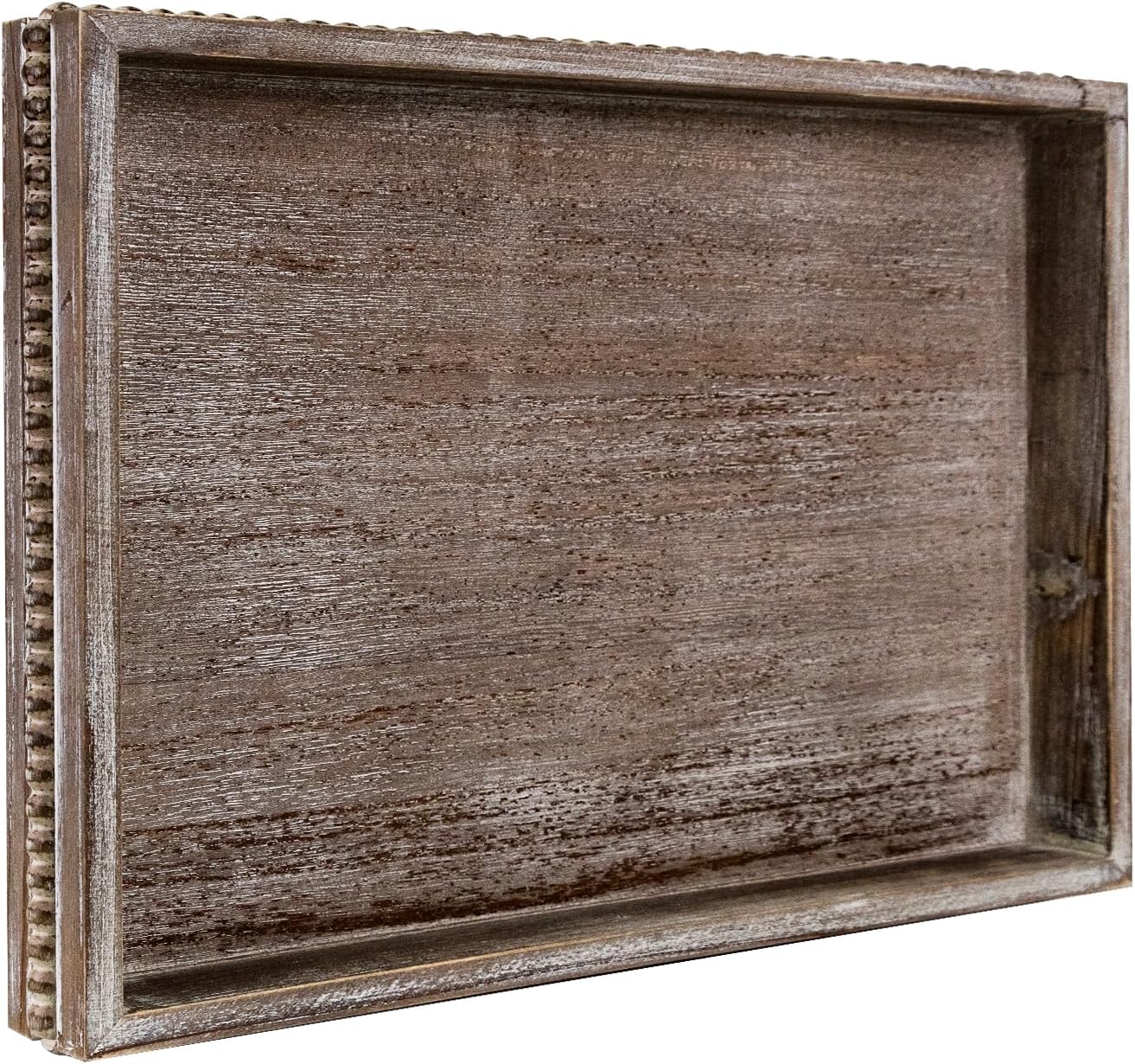 Wooden Decorative Tray, Rectangular Serving Tray with Wood Bead, Farmhouse Big Tray for Ottoman, Countertop, Coffee Tabl, 16.5" x 13"x 1.6" (Retro Brown)
