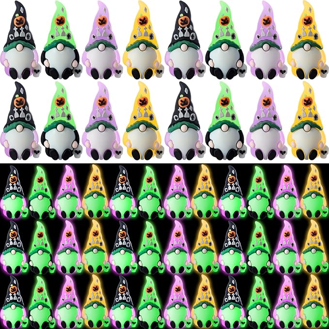 Wesiti 50 Pcs Luminous Halloween Mini Gnomes Figurines Bulk Glow in Dark Miniature Ornaments Hide and Seek Tiny Gnomes Figures Statue Halloween Party Favor Bag Fillers Garden Dollhouse Decor Gifts