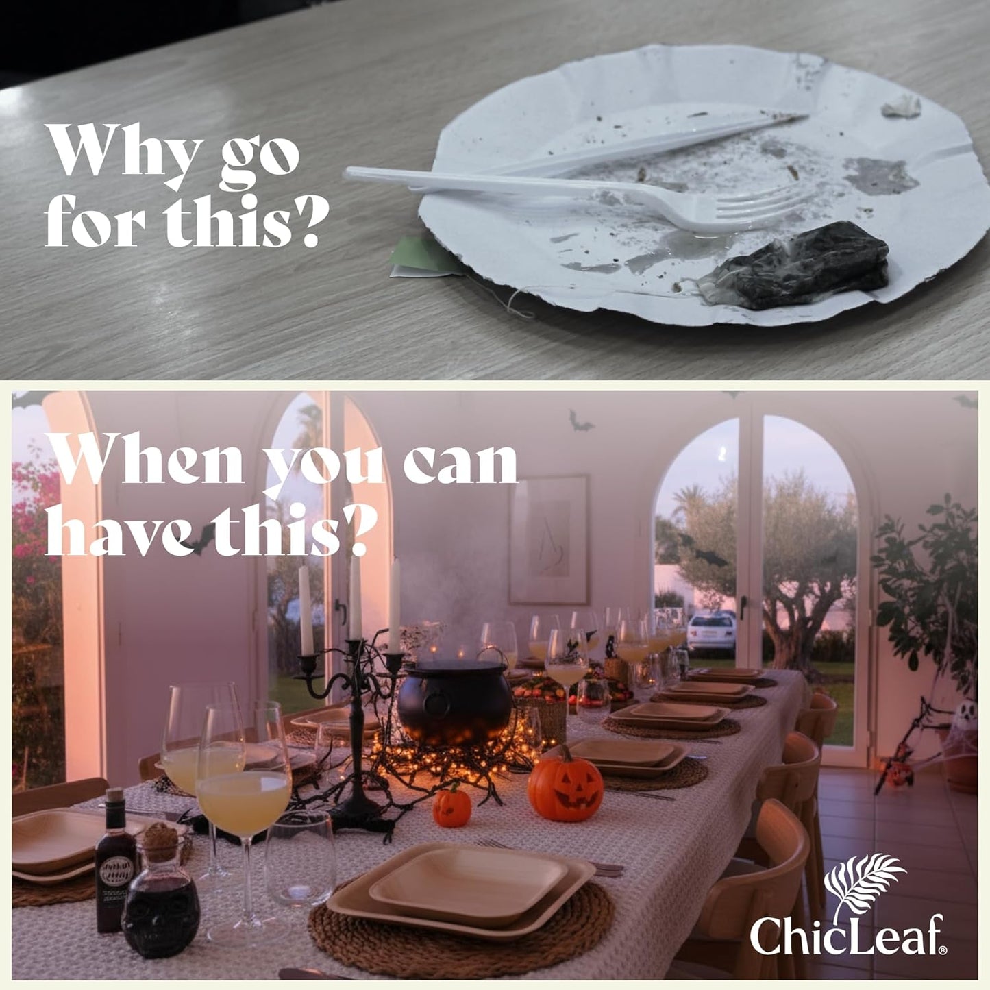 Chic Leaf Compostable & Biodegradable Palm Leaf Disposable Bamboo Plates - Disposable Party Plates for Appetizers - Camping Essentials - Reusable Party Supplies (10 & 7 Inch Square)