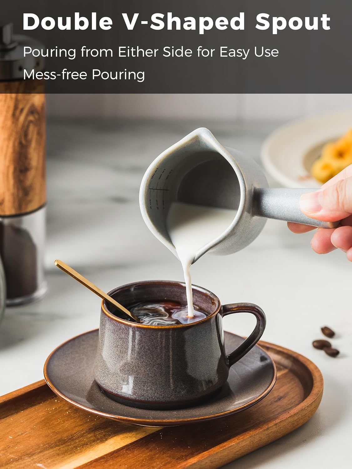 Espresso Cups Ceramic, Espresso Measuring Cups with Dual Measurement Scale, Expresso Shots Cup with Handle, Espresso Accessories, 3 Oz/ 90 Ml, Blue