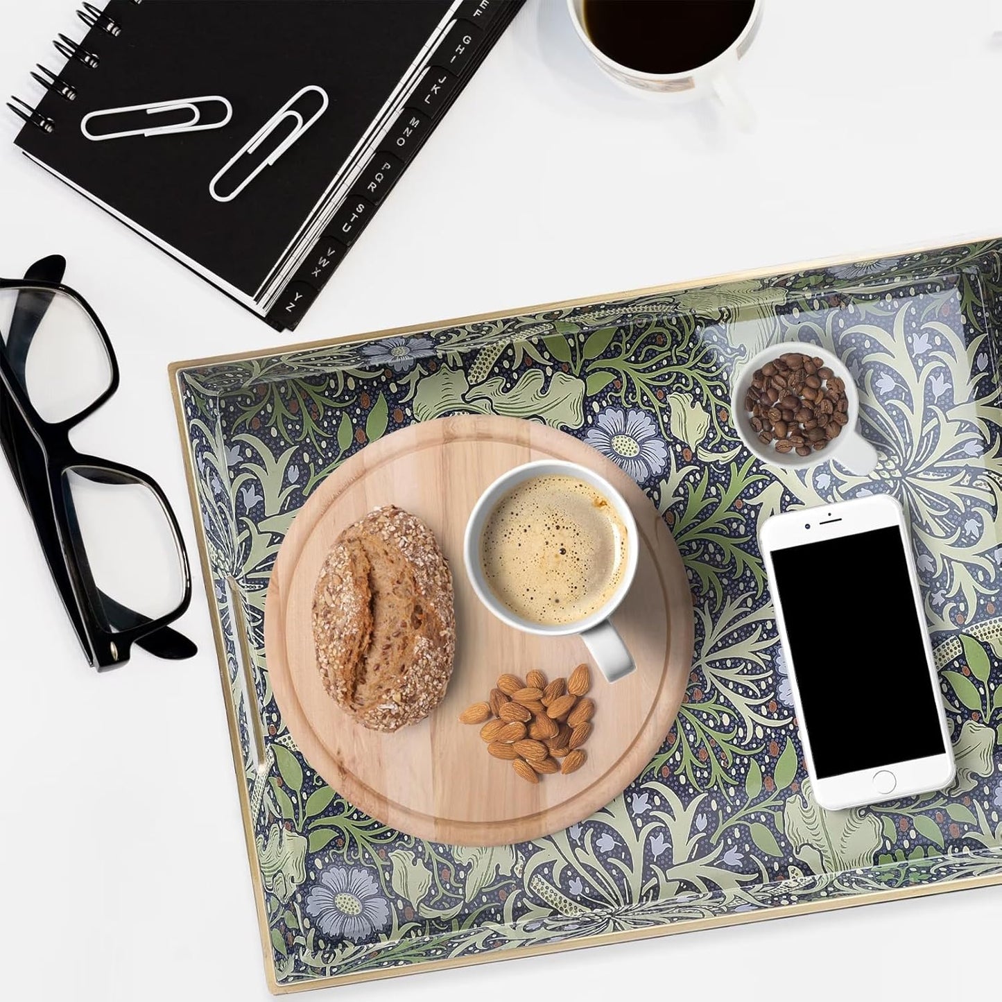 Spsyrine Serving Tray with Handles, Plastic Decorative Tray for Coffee Table, Living Room, Home Decor, Seaweed