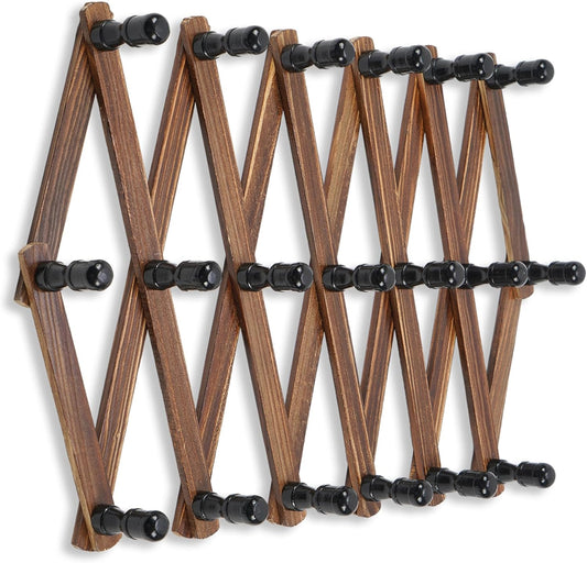WGFKVAS Expandable Coat Rack, Accordion Wall Hangers, 19 Hooks Wooden Hat Rack Wall Mounted, Hat Hooks for Keys, Coffee Mug, Coats