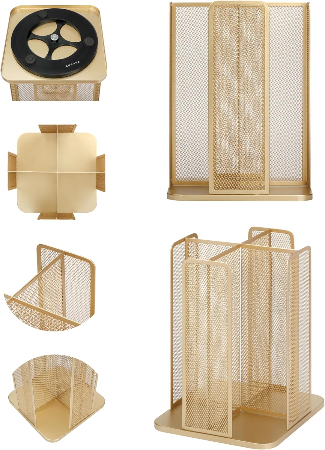 Annova Paper/Plastic Cup and Lid Holder Plastic Storage Organizer, 360°Rotating Coffee Mup Dispenser with 4 Compartments, Multifunctional Storage Rack for Home, Office, Bar, Coffee Shop (Gold)